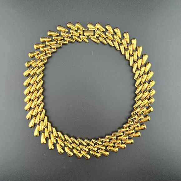 Napier Gold Plated Diagonal Link Triple Line Necklace Heavy Chunky Vintage 1980 - Picture 5 of 9